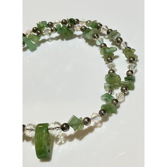 Beautiful VTG Hydrogrossular Garnet Chip Crystal Sterling Choker Necklace Boho - Picture 3 of 11